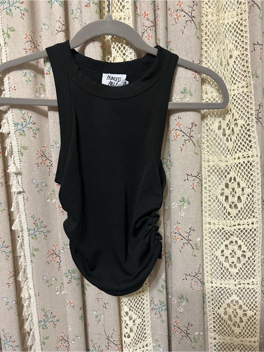 Princess Polly Black Ribbed Ruched Side Tank Top US‎ 0 AU 4 Y2K Going Out